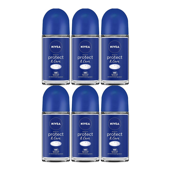 Nivea Protect & Care Roll-On Deodorant, 1.7oz (50ml) (Pack of 6)