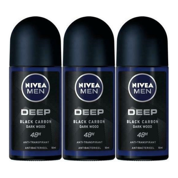 Nivea Men Deep Black Charcoal Dark Wood Deodorant, 1.7oz (Pack of 3)