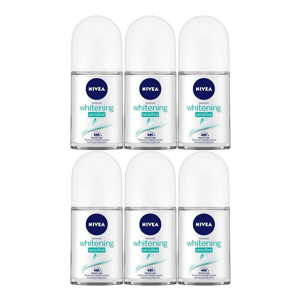 Nivea Whitening Sensitive Roll-On Deodorant, 1.7oz (50ml) (Pack of 6)
