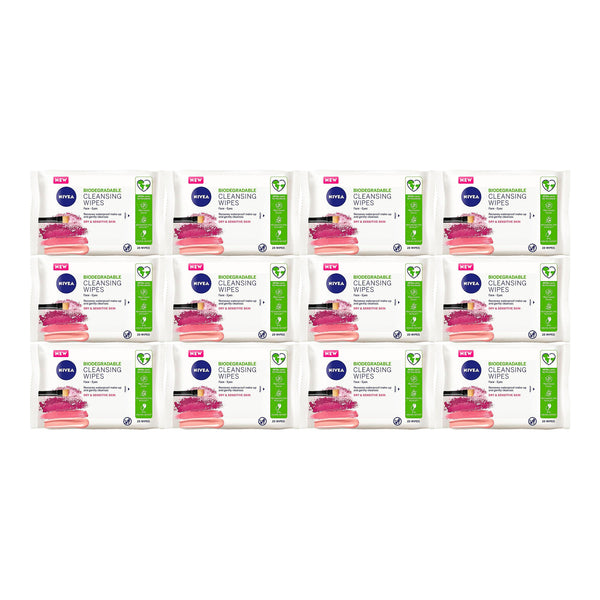 Nivea Cleansing Wipes Dry & Sensitive Skin, 25 Count (Pack of 12)