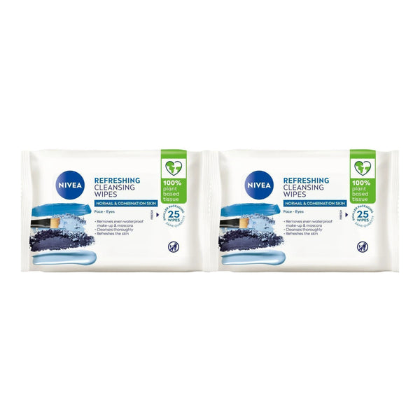 Nivea Cleansing Wipes Normal & Combination Skin, 25 Count (Pack of 2)