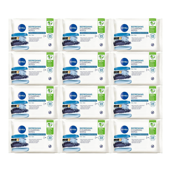 Nivea Cleansing Wipes Normal & Combination Skin, 25 Count (Pack of 12)