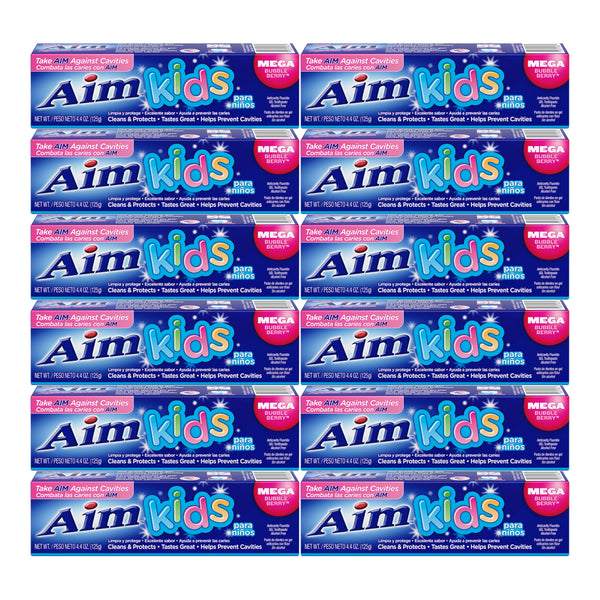 Aim Kids Mega Bubble Berry Anticavity Gel Toothpaste, 4.4oz (125g) (Pack of 12)