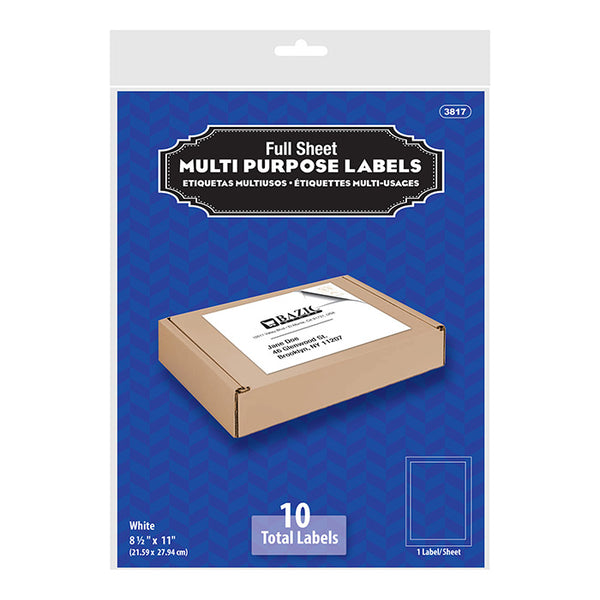[Label] White Multipurpose Labels Full Sheet 8.5" X 11" (10/Pack)