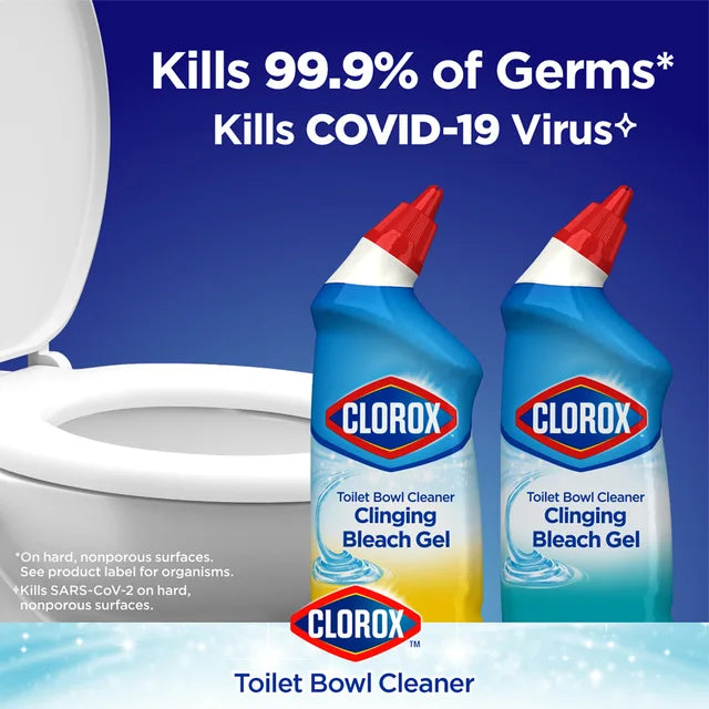 Clorox Toilet Bowl Cleaner Clinging Bleach Gel Crisp Lemon, 24 Oz