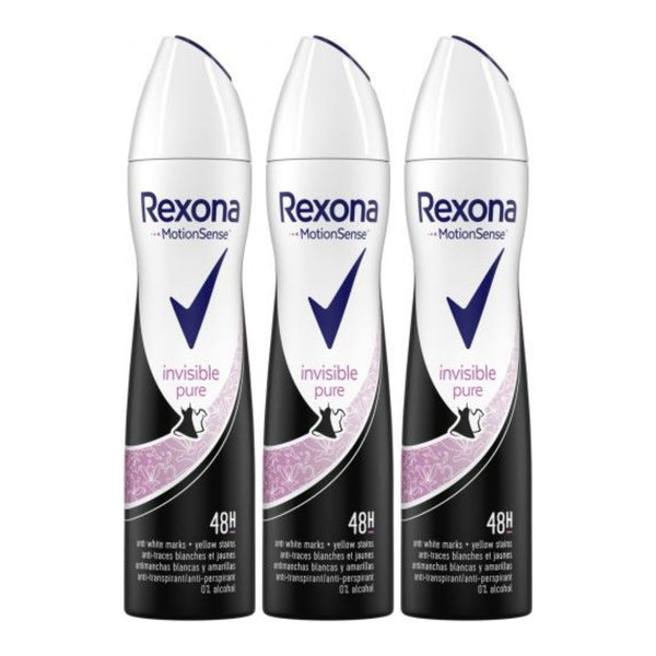 Rexona Invisible Pure 48 Hour Body Spray Deodorant, 200ml (Pack of 3)