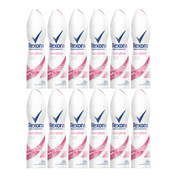 Rexona Motionsense Biorythm 48 Hour Body Spray Deodorant, 200ml (Pack of 12)