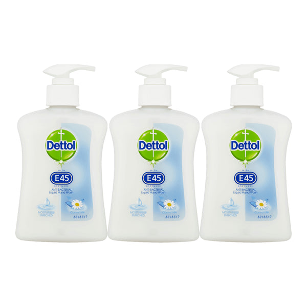 Dettol Antibacterial Liquid Hand Wash with E45 Chamomile, 250ml (Pack of 3)