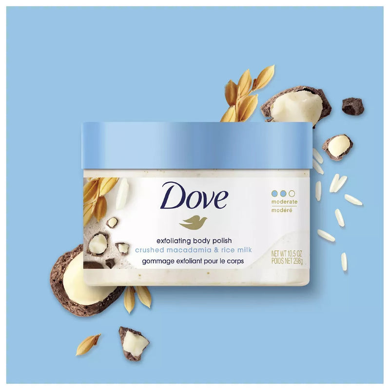 Dove Exfoliating Body Polish Crushed Macadamia & Rice Milk, 10.5 oz (Pack of 6)