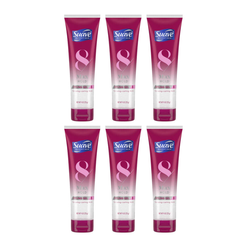 Suave Essentials 8 Max Hold Styling Gel For Long-Lasting Hold, 9oz (Pack of 6)
