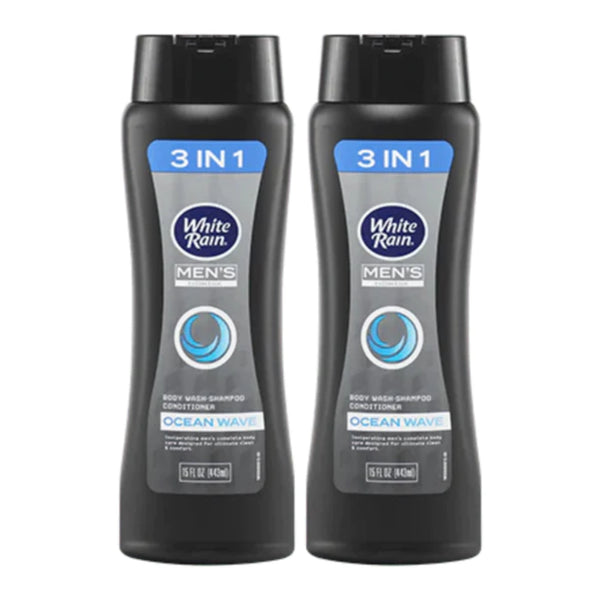 White Rain Men's Ocean Wave 3 In 1 Shampoo Conditioner Wash, 15 oz (Pack of 2)