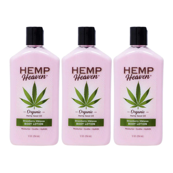 Hemp Heaven Natural Hemp Seed Oil Lotion - Strawberry Hibiscus 12oz (Pack of 3)