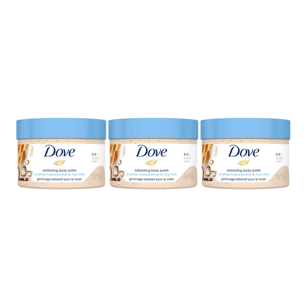 Dove Exfoliating Body Polish Crushed Macadamia & Rice Milk, 10.5 oz (Pack of 3)