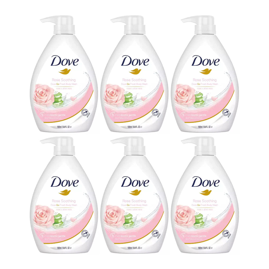 Dove Rose Soothing w/ Rose x Aloe Vera Body Wash, 33.8 fl oz. (Pack of 6)