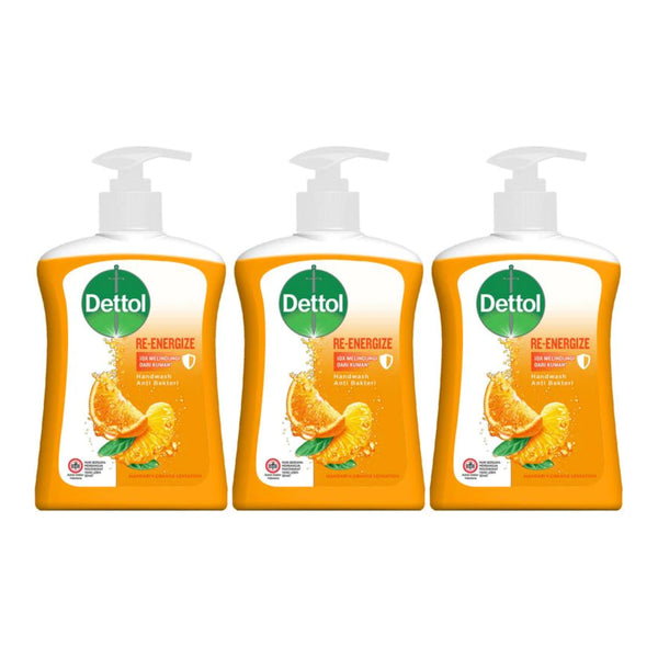 Dettol Re-Energize Mandarin Orange Antibacterial Hand Wash, 245g (Pack of 3)