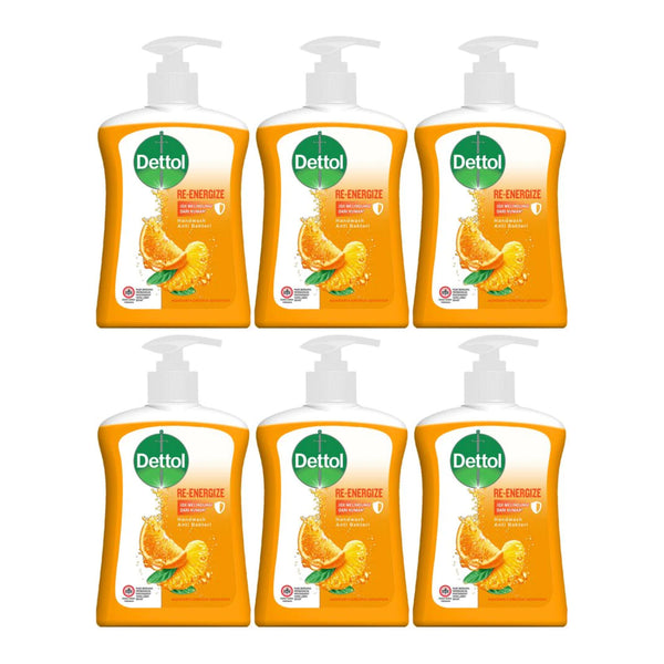 Dettol Re-Energize Mandarin Orange Antibacterial Hand Wash, 245g (Pack of 6)