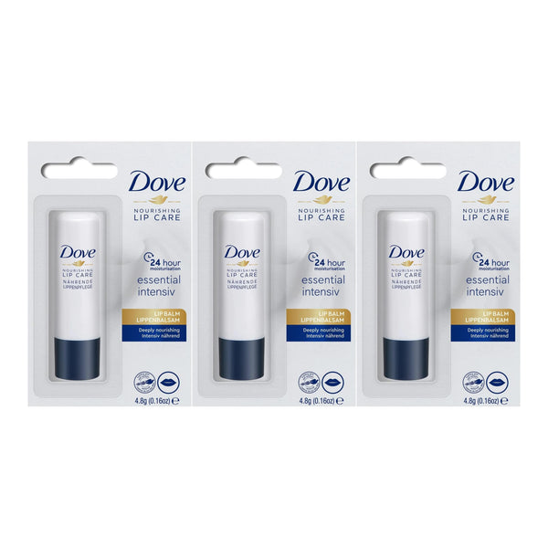 Dove Nourishing Lip Care 24 Hour Essential Lip Balm, 4.8g (0.16oz) (Pack of 3)