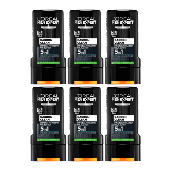 L'Oréal Men Expert Pure Carbon Total Clean Carbon Shower, 300ml (Pack of 6)