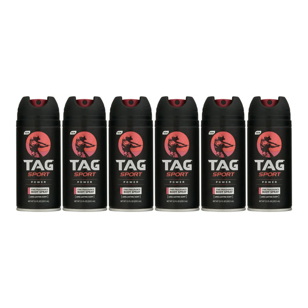 Tag Sport Power - Fine Fragrance Body Spray, 3.5oz. (Pack of 6)