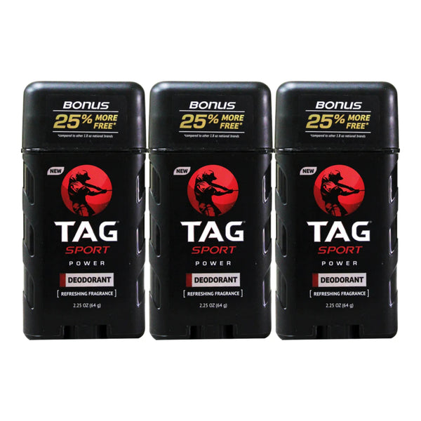 Tag Sport Power Deodorant Stick, 2.25oz (Pack of 3)