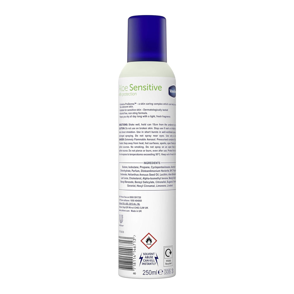 Vaseline Aloe Sensitive Anti-Perspirant Deodorant Spray, 250ml  MarketCOL