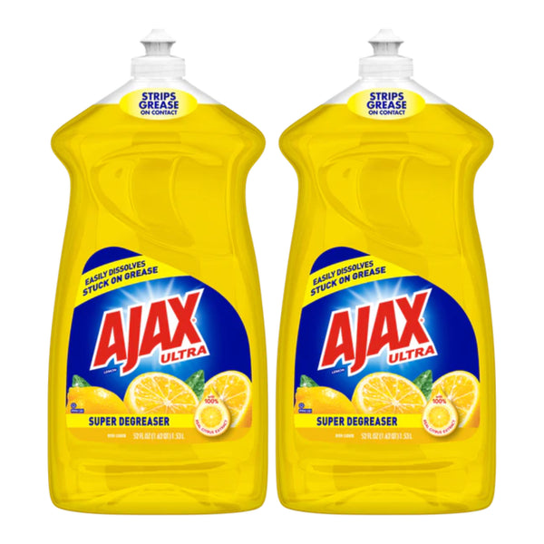 Ajax Ultra Lemon (Super Degreaser) Dish Liquid, 28 oz. (828ml) (Pack of 2)