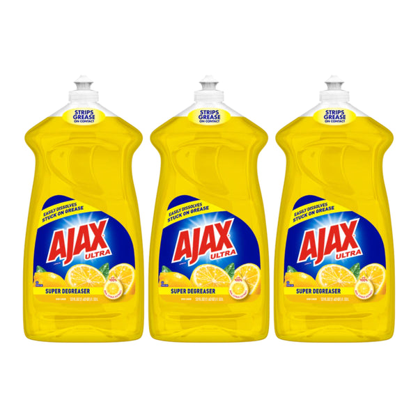 Ajax Ultra Lemon (Super Degreaser) Dish Liquid, 28 oz. (828ml) (Pack of 3)