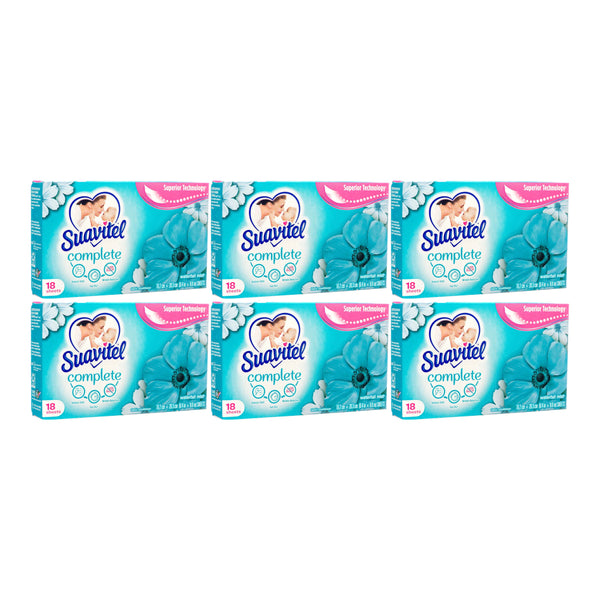 Suavitel Fabric Softener Dryer Sheets - Waterfall Mist, 18 Count (Pack of 6)