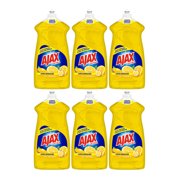 Ajax Ultra Lemon (Super Degreaser) Dish Liquid, 28 oz. (828ml) (Pack of 6)