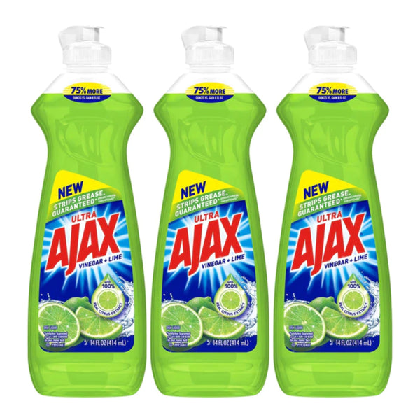 Ajax Ultra Vinegar + Lime Dish Liquid, 14 oz. (414ml) (Pack of 3)