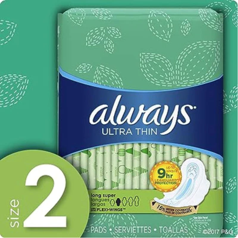 Always Ultra Thin Long Super Flexi-Wings Size 2 Sanitary Pads 16 ct (Pack of 6)