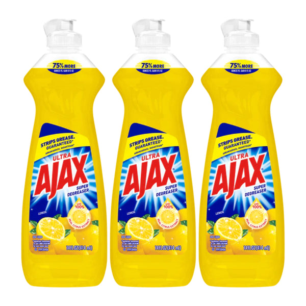 Ajax Ultra Lemon (Super Degreaser) Dish Liquid, 14 oz. (414ml) (Pack of 3)