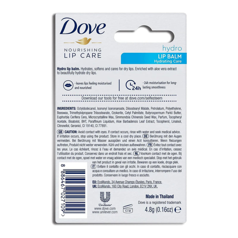 Dove Nourishing Lip Care 24 Hour Hydro Lip Balm Hydrating Care 4.8g (Pack of 3)