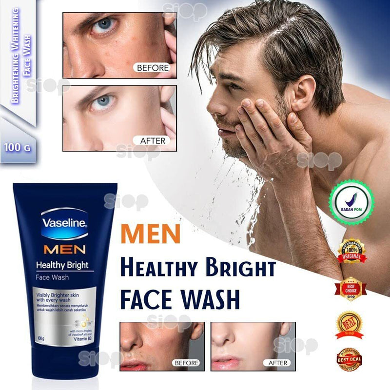 Vaseline Men Healthy Bright Face Wash w/ Vitamin B3, 100g (Pack of 12)