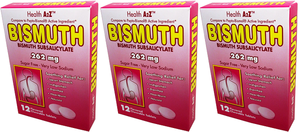 Health A2Z Bismuth 262 mg, 12 Chewable Tablets (Pack of 3)