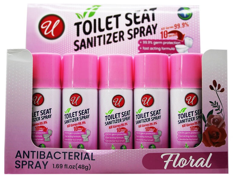 Toilet Seat Sanitizer Antibacterial Spray (Floral Scent), 1.69oz (Pack of 2)