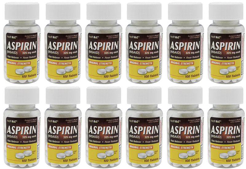 Health A2Z Aspirin Original Strength - 325 mg, 100 Tablets (Pack of 12)