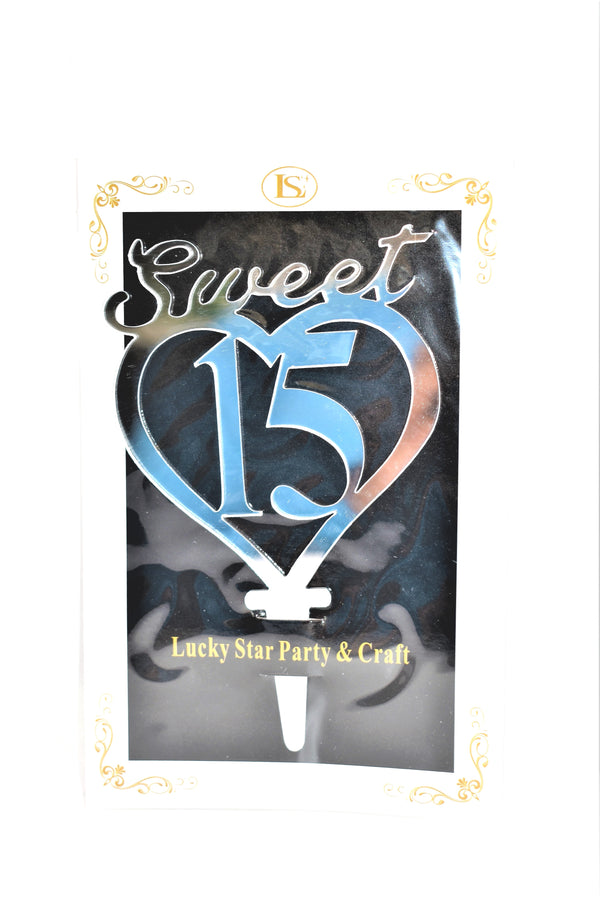 Sweet 15 Silver Color Mirrored Acrylic Cake Topper