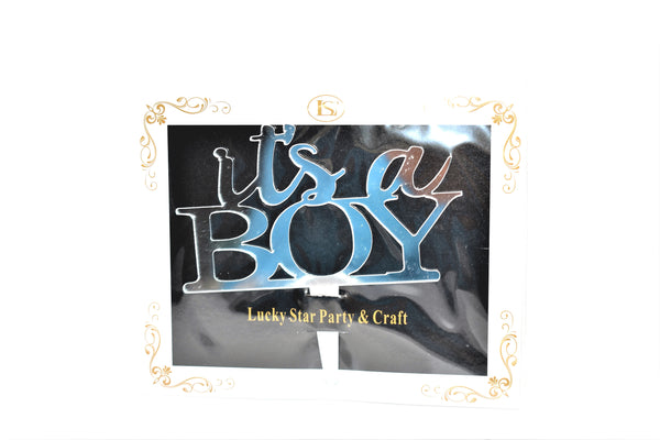 "It's A Boy" Silver Color Mirrored Acrylic Cake Topper