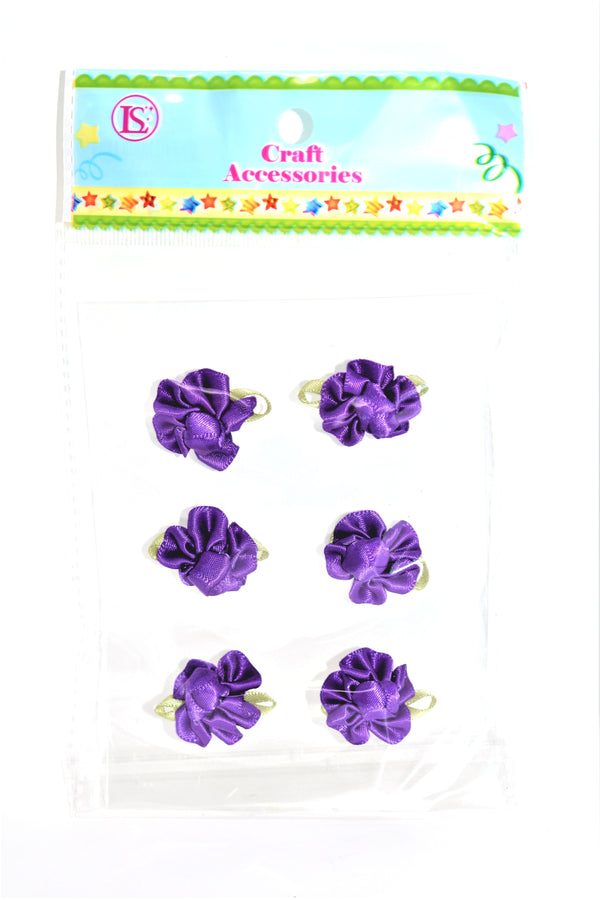 Satin Ribbon Flower, Purple Color, 6 ct.