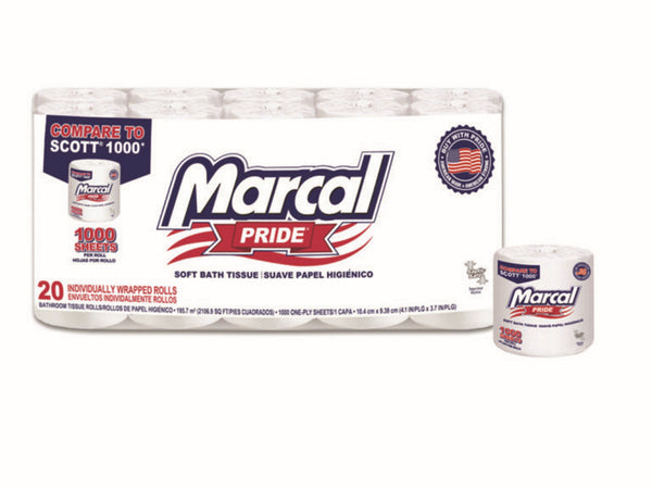 Marcal Pride® 20 Roll, 1000 ct, Individually Wrapped Rolls Bath Tissue Bundle