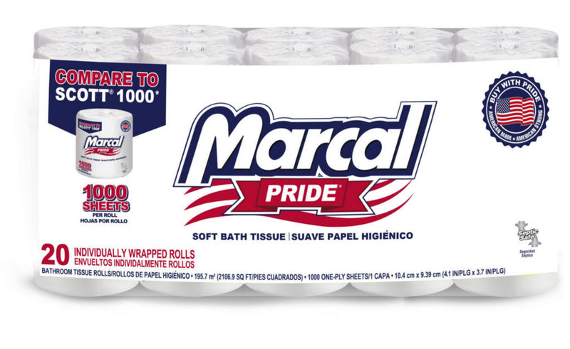 Marcal Pride® 20 Roll, 1000 ct, Individually Wrapped Rolls Bath Tissue Bundle