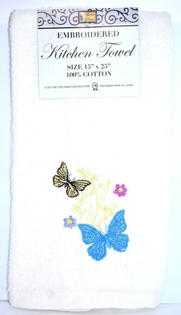 Embroidered Kitchen Towel, "Butterfly" Design, 15" x 25"
