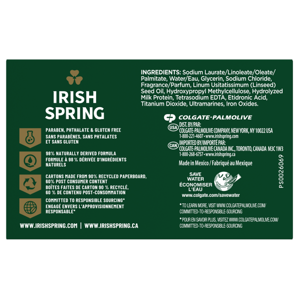 Irish Spring Moisture Blast Bar Soap (3 Bars/Pack), 11.1oz (314.4g) (Pack of 12)