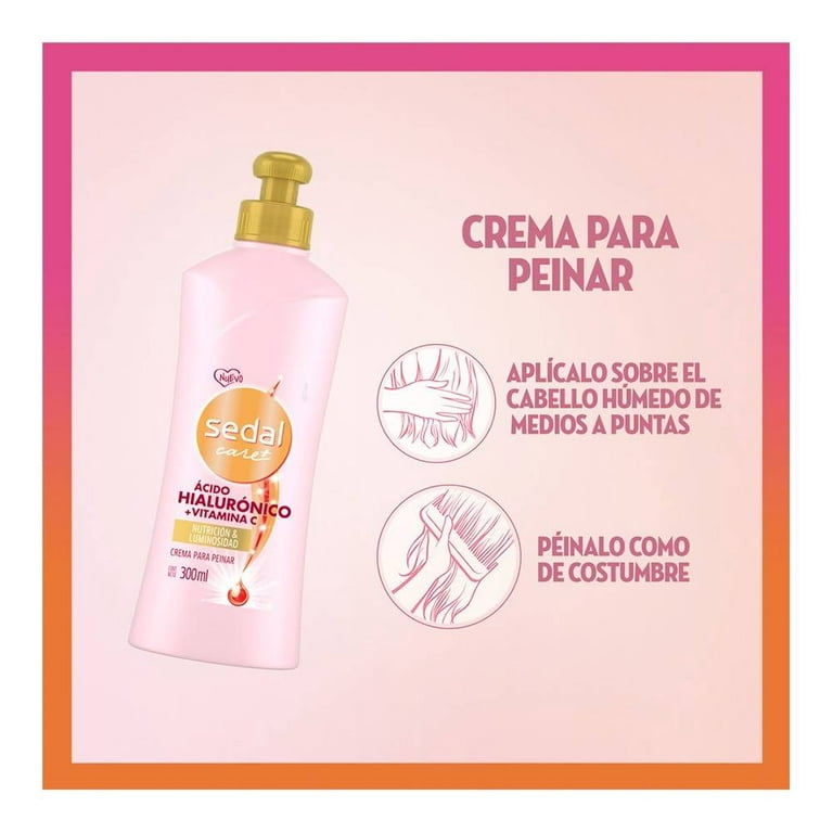 Sedal Care+ Ácido Hialuronico + Vitamina C Crema Para Peinar, 300ml (Pack of 12)