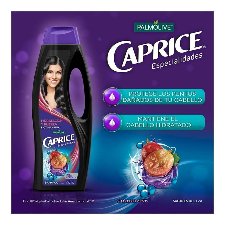 Caprice Shampoo Hidratación y Fuerza (Biotina + Uva), 750ml (Pack of 3)