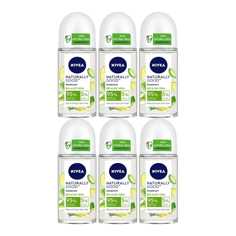 Nivea Naturally Good Bio Aloe Vera Deodorant, 1.7oz(50ml) (Pack of 6)