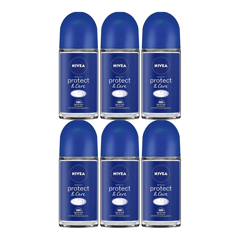 Nivea Protect & Care Roll-On Deodorant, 1.7oz (50ml) (Pack of 6)