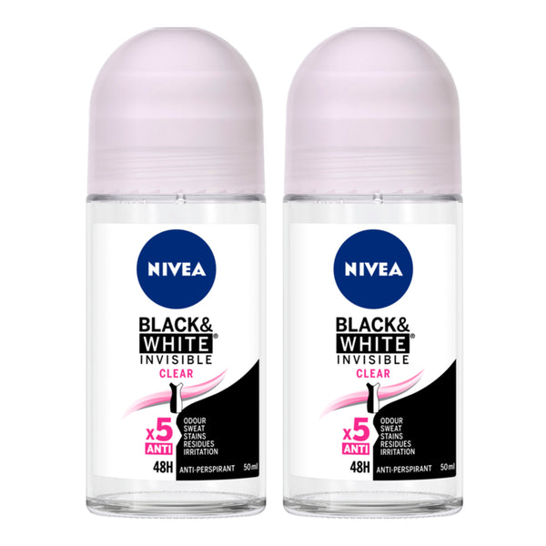 Nivea Black & White Invisible Clear Deodorant, 1.7oz(50ml) (Pack of 2)