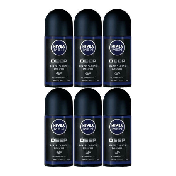 Nivea Men Deep Black Charcoal Dark Wood Deodorant, 1.7oz (Pack of 6)